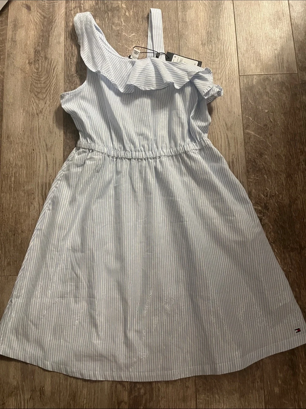 Tommy Hilfiger Light Blue and White Striped One-Shoulder  NWT